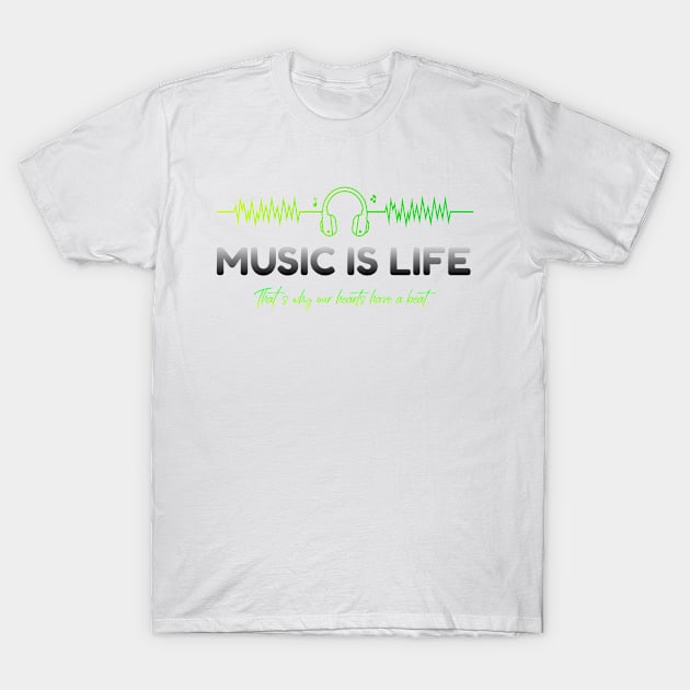 Music is life heart beat in headphones for music lovers T-Shirt T-Shirt by PunManArmy